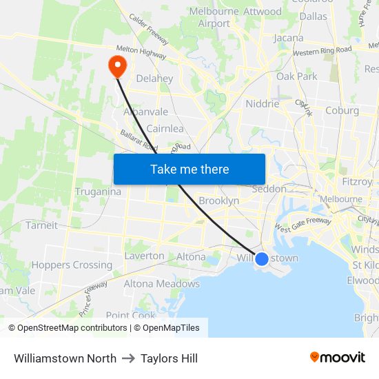 Williamstown North to Taylors Hill map