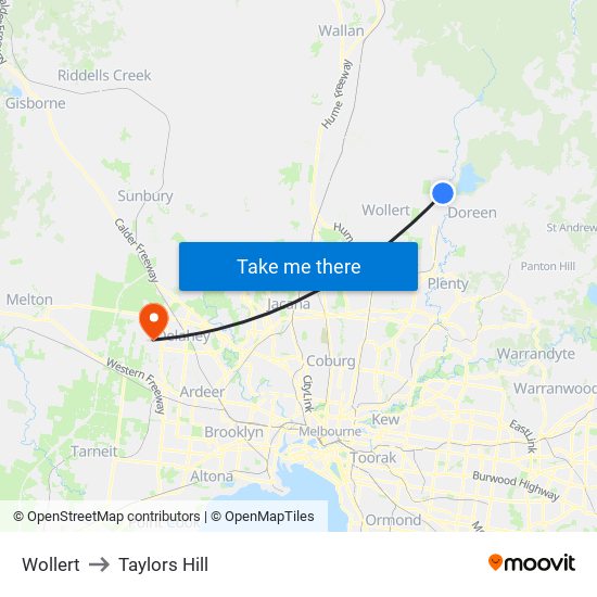 Wollert to Taylors Hill map