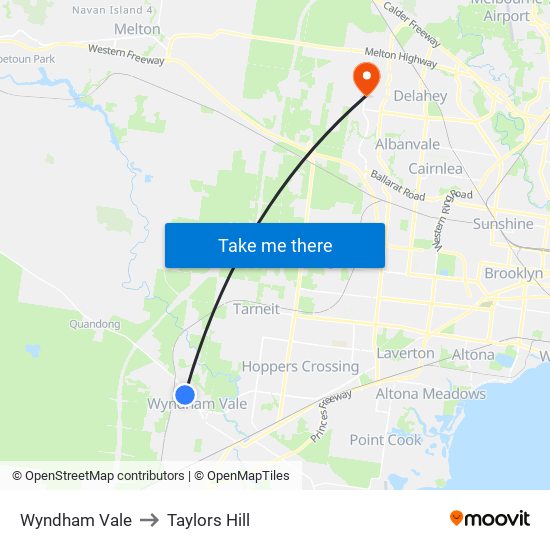 Wyndham Vale to Taylors Hill map