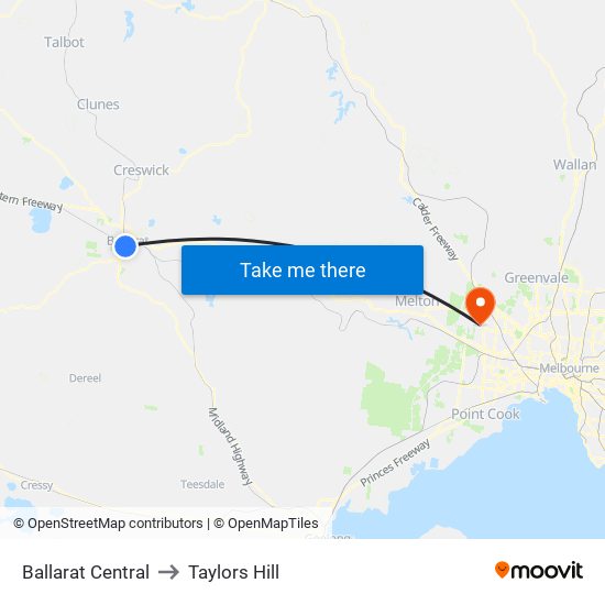 Ballarat Central to Taylors Hill map