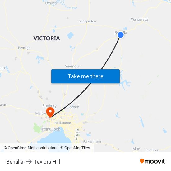 Benalla to Taylors Hill map