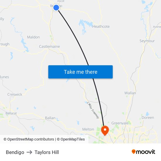 Bendigo to Taylors Hill map