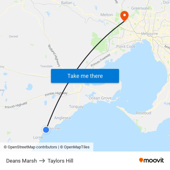 Deans Marsh to Taylors Hill map