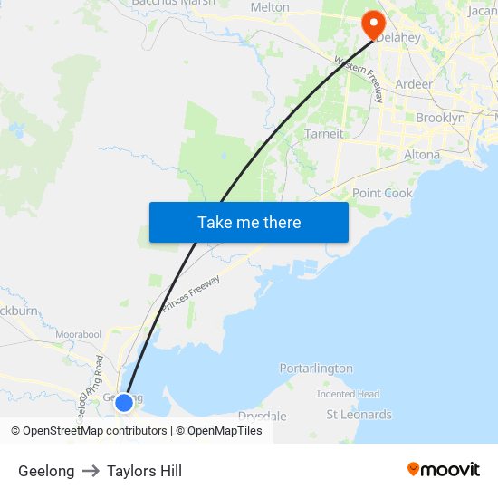 Geelong to Taylors Hill map