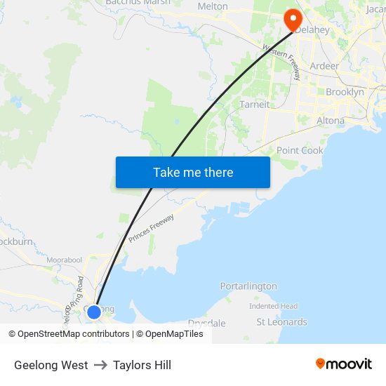 Geelong West to Taylors Hill map