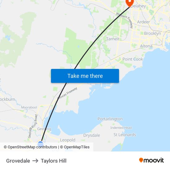 Grovedale to Taylors Hill map