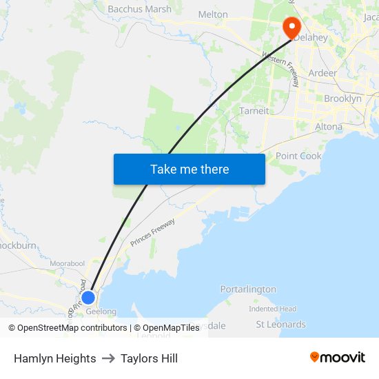 Hamlyn Heights to Taylors Hill map