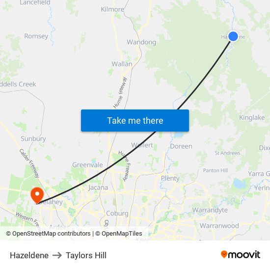 Hazeldene to Taylors Hill map