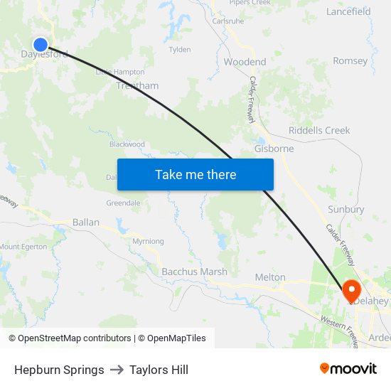 Hepburn Springs to Taylors Hill map