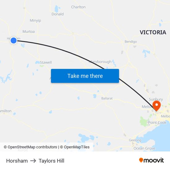 Horsham to Taylors Hill map