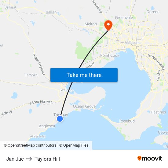 Jan Juc to Taylors Hill map