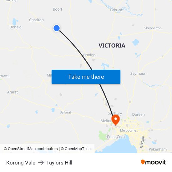 Korong Vale to Taylors Hill map