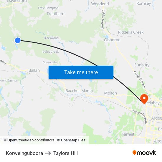 Korweinguboora to Taylors Hill map