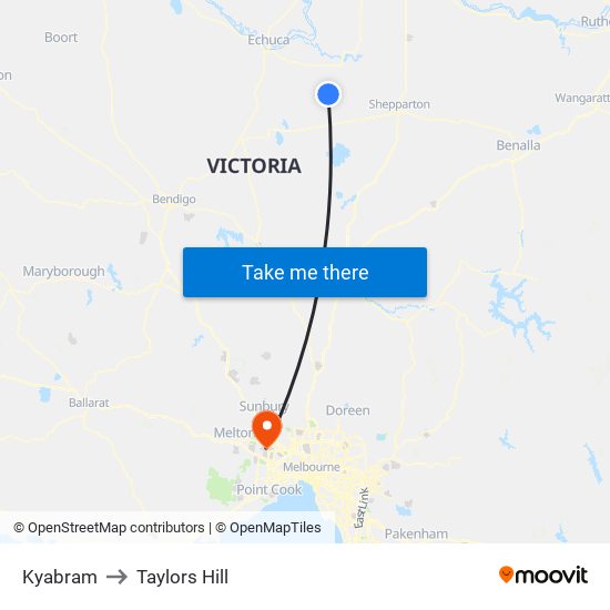 Kyabram to Taylors Hill map