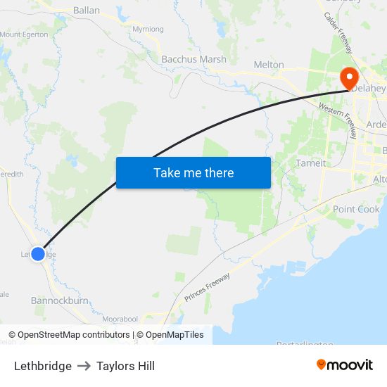 Lethbridge to Taylors Hill map