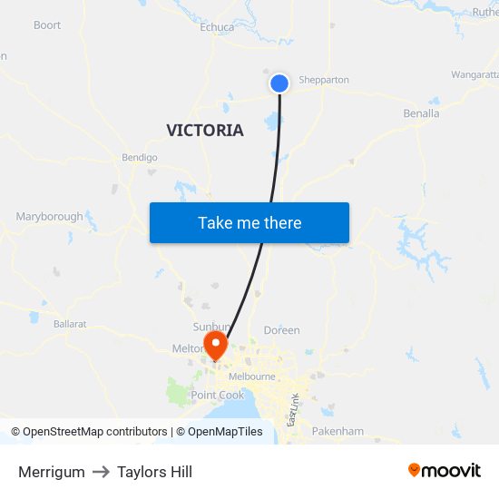 Merrigum to Taylors Hill map