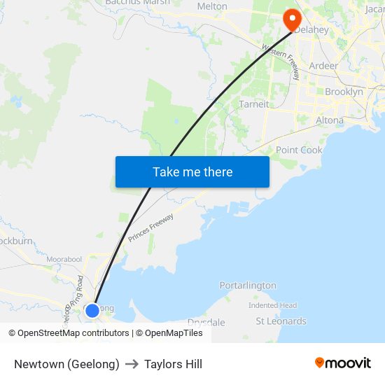 Newtown (Geelong) to Taylors Hill map