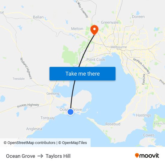 Ocean Grove to Taylors Hill map