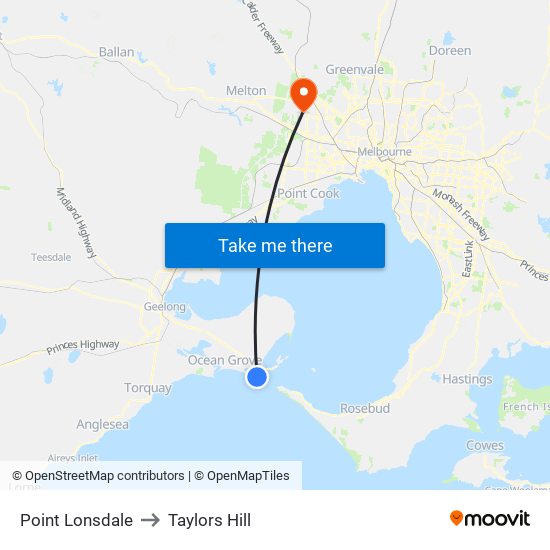 Point Lonsdale to Taylors Hill map