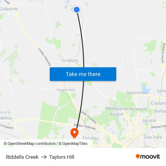 Riddells Creek to Taylors Hill map