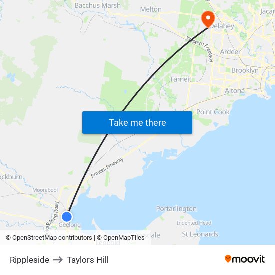 Rippleside to Taylors Hill map