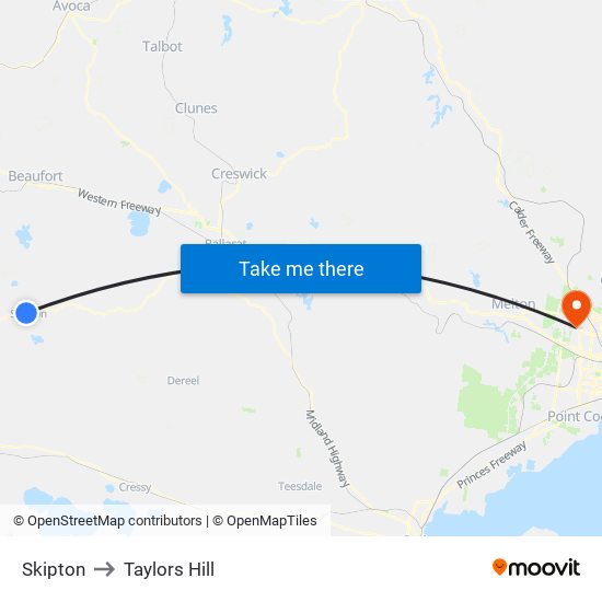 Skipton to Taylors Hill map