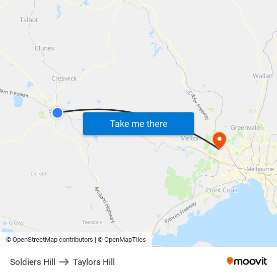 Soldiers Hill to Taylors Hill map