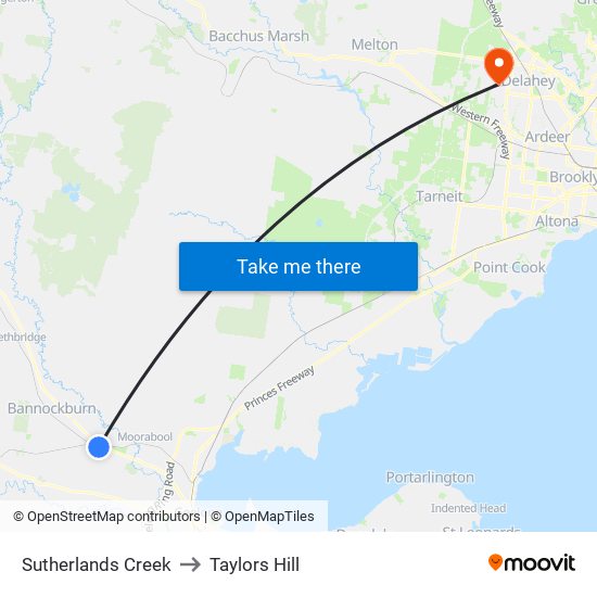 Sutherlands Creek to Taylors Hill map