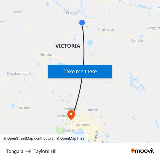 Tongala to Taylors Hill map