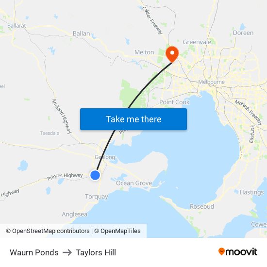 Waurn Ponds to Taylors Hill map