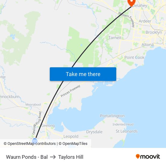 Waurn Ponds - Bal to Taylors Hill map