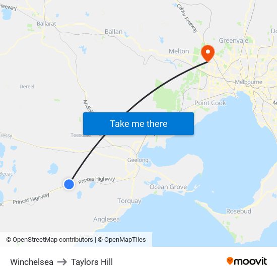 Winchelsea to Taylors Hill map