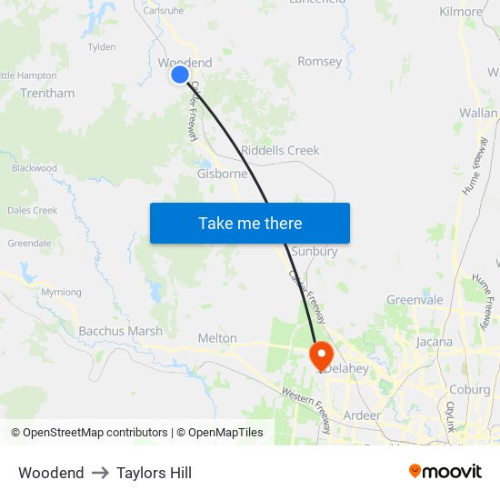 Woodend to Taylors Hill map