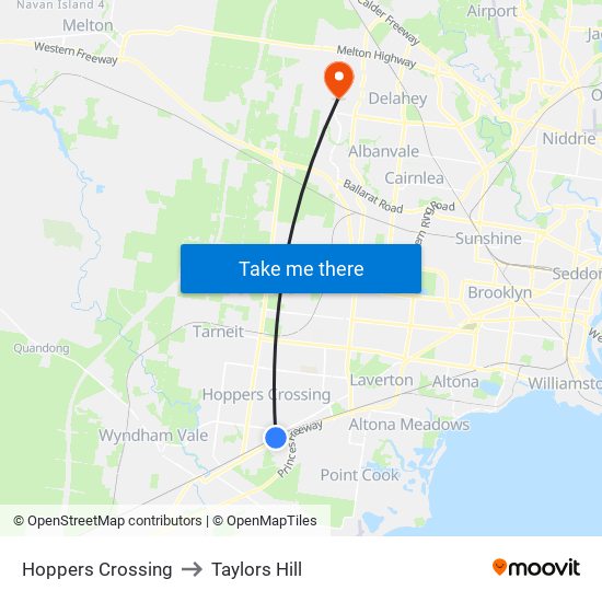Hoppers Crossing to Taylors Hill map