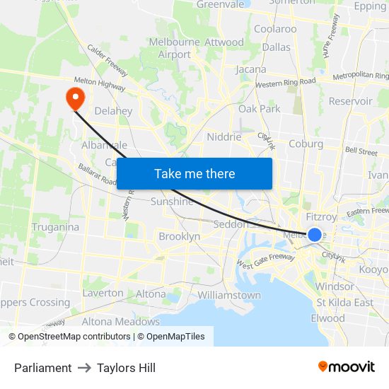 Parliament to Taylors Hill map