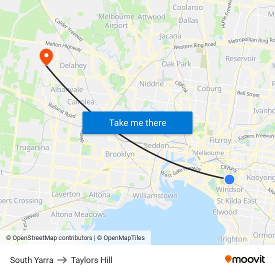 South Yarra to Taylors Hill map