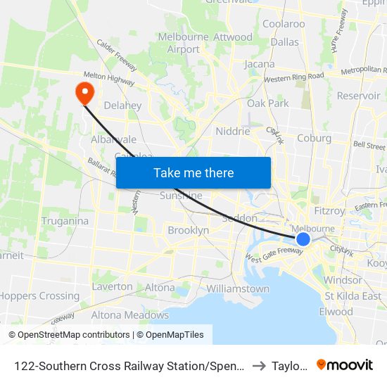 122-Southern Cross Railway Station/Spencer St (Melbourne City) to Taylors Hill map