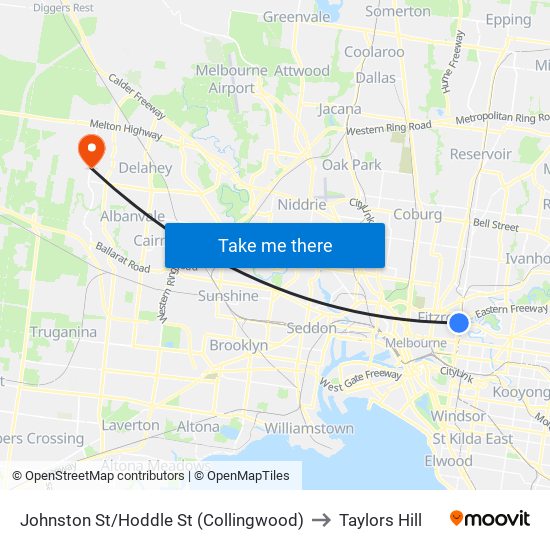 Johnston St/Hoddle St (Collingwood) to Taylors Hill map