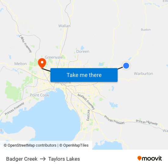 Badger Creek to Taylors Lakes map
