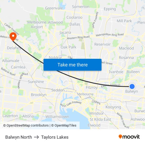 Balwyn North to Taylors Lakes map