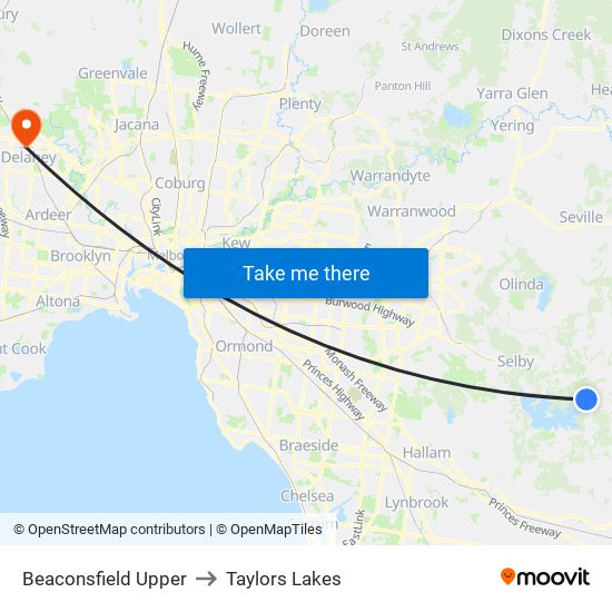 Beaconsfield Upper to Taylors Lakes map