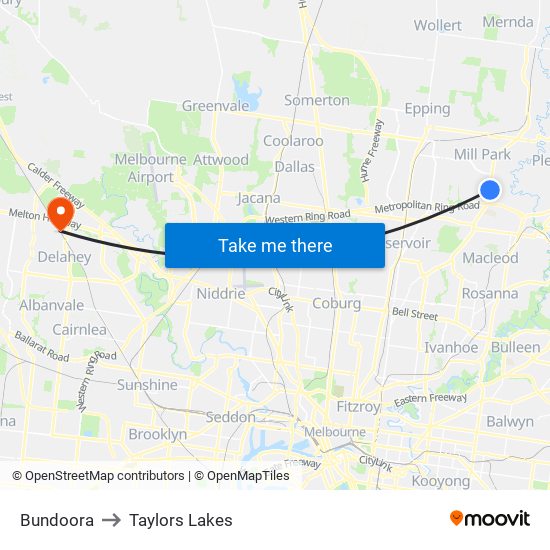 Bundoora to Taylors Lakes map