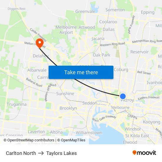 Carlton North to Taylors Lakes map