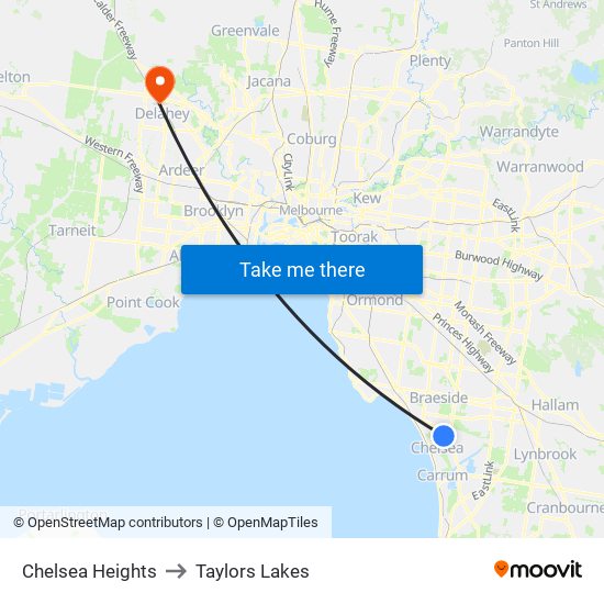 Chelsea Heights to Taylors Lakes map