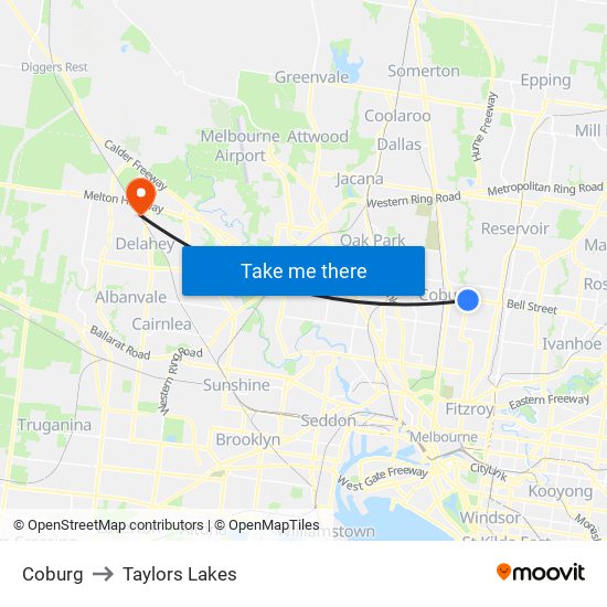 Coburg to Taylors Lakes map