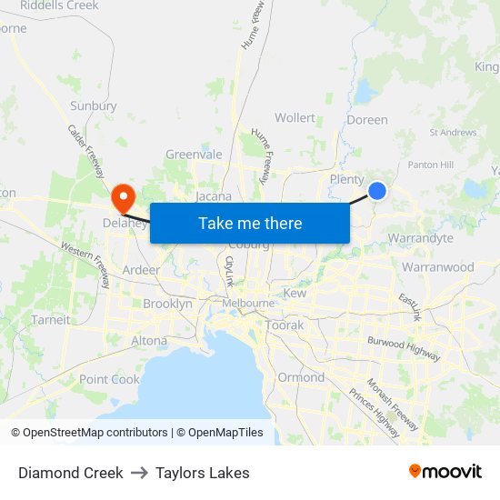 Diamond Creek to Taylors Lakes map