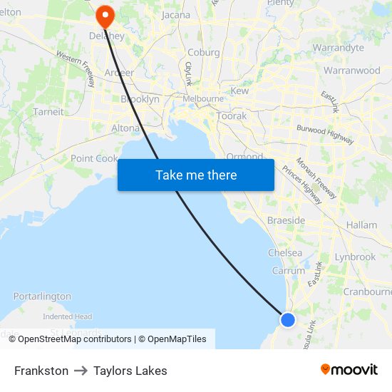 Frankston to Taylors Lakes map