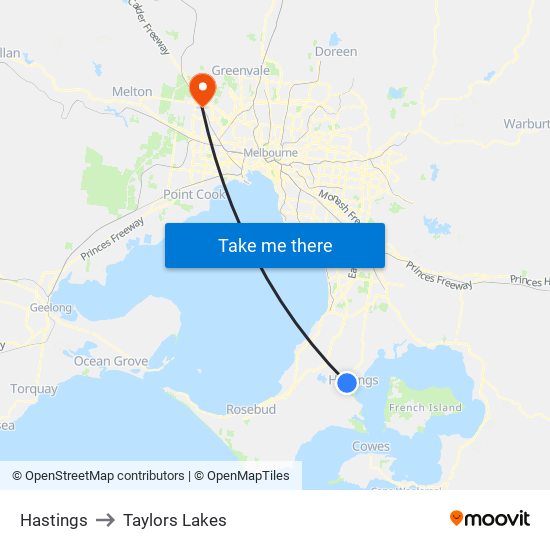 Hastings to Taylors Lakes map