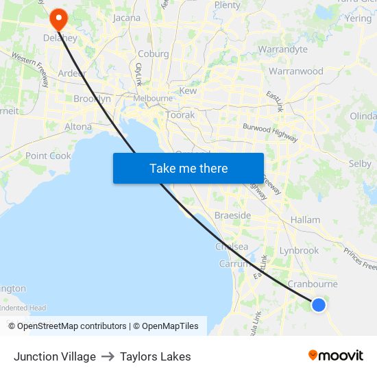 Junction Village to Taylors Lakes map