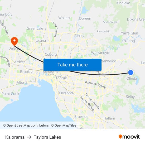 Kalorama to Taylors Lakes map